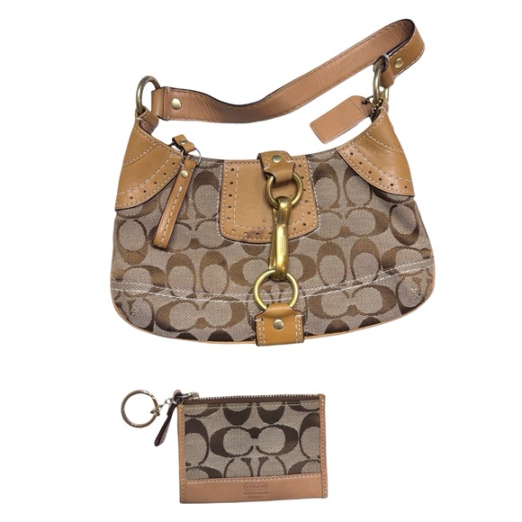 Coach Handbags - VTG Coach Signature C Hamptons Mini Hobo Shoulder Bag Wallet Y2K Tan Gold 10534